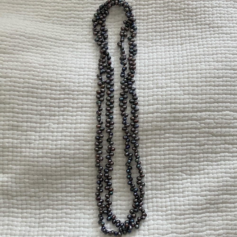 Black freshwater pearl long necklace